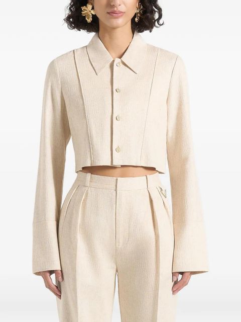 Manière De Voir Florine contour-piped cropped shirt - Neutrals - zdjęcie produktu nr 2