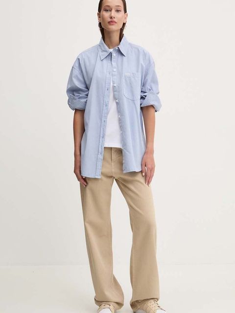 Guess Jeans koszula bawełniana damska kolor niebieski relaxed z kołnierzykiem klasycznym W4YH22 WGCF1