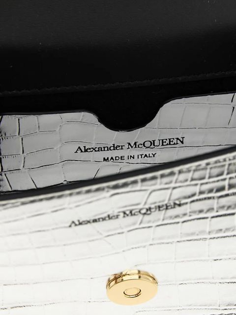 Alexander McQueen mini skull-embellished crocodile-effect crossbody bag - Silver