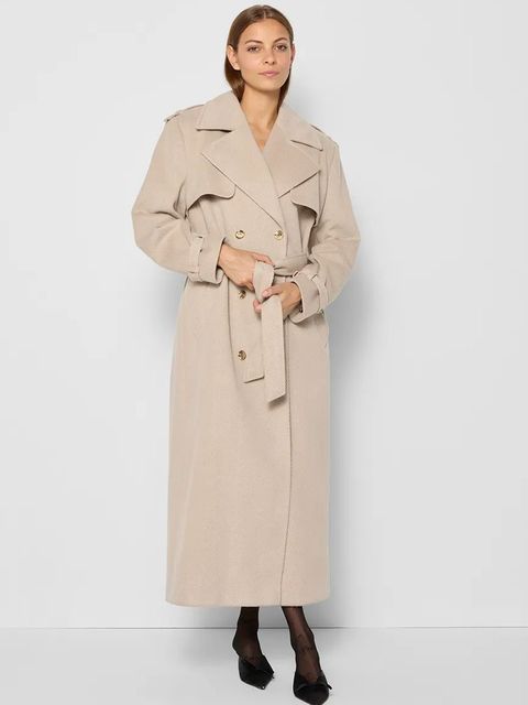 Bizuu płaszcz CHIANTE damski kolor beżowy przejściowy dwurzędowy CHIANTE_BEZOWY_AW24
