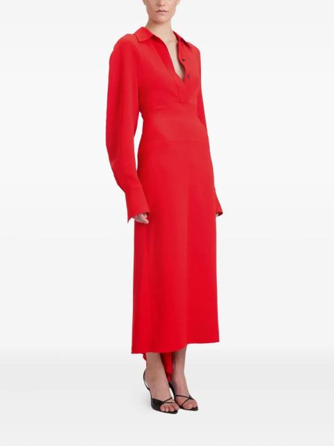 Victoria Beckham long-sleeve polo-collar midi dress - Red