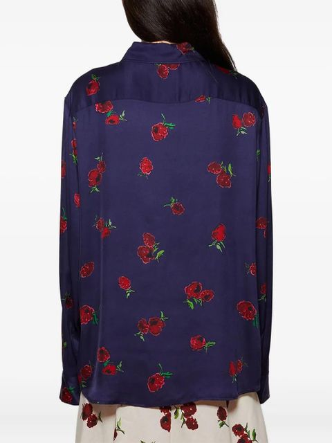 KHAITE rose-print button-down shirt - Blue