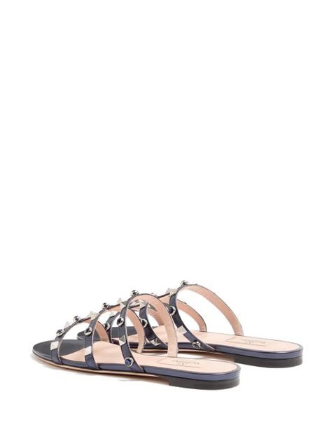 Valentino Garavani Rockstud slide sandals in laminated nappa with cabochon - Blue