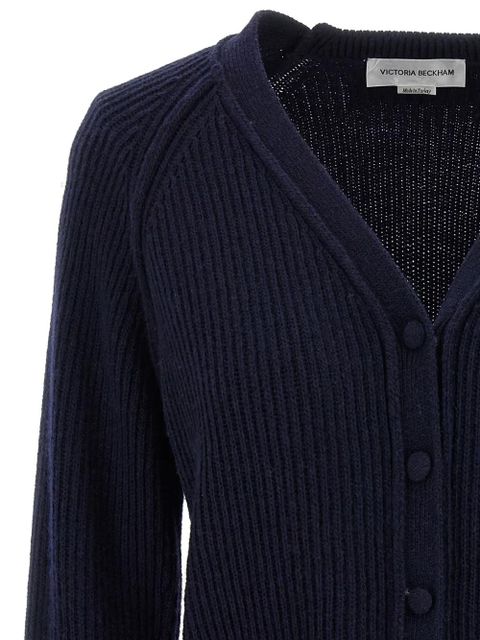 Victoria Beckham stepped-hem ribbed cardigan - Blue
