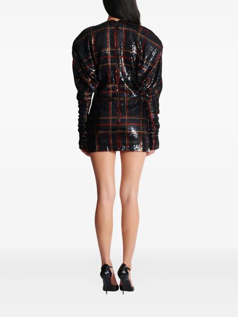 Balmain sequin-embellished plaid dress - Black