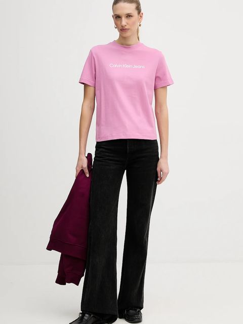 Calvin Klein Jeans t-shirt bawełniany damski kolor różowy LV047C912G - zdjęcie produktu nr 2
