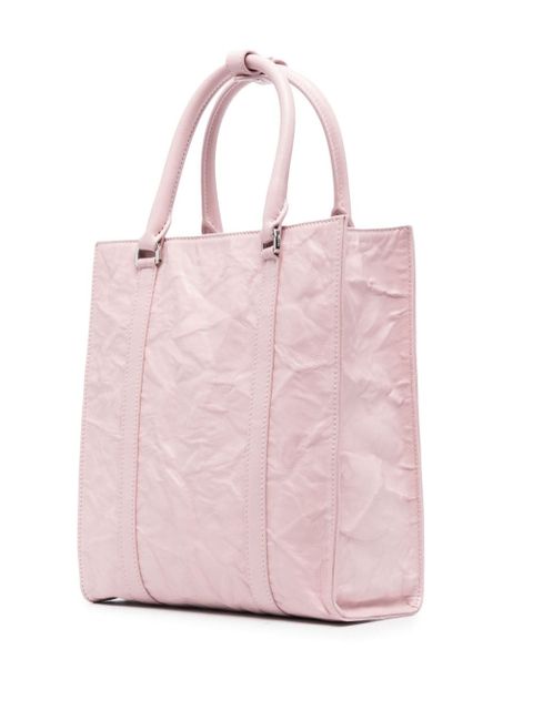 Prada logo-plaque crinkle-effect tote bag - Pink