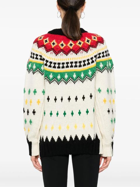 Moncler Grenoble fair isle-knit crew-neck jumper - White