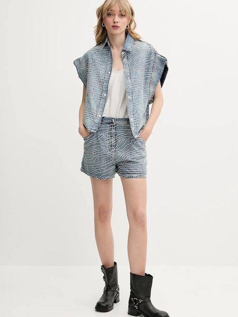 IRO szorty jeansowe damskie kolor niebieski z aplikacją high waist WM30VINY - zdjęcie produktu nr 2