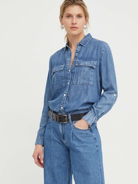 Levi's koszula damska kolor niebieski relaxed z kołnierzykiem klasycznym