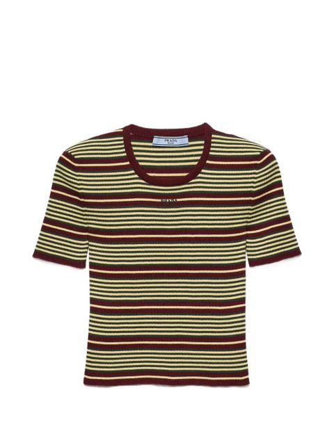 Prada short-sleeved striped cotton sweater - Green - zdjęcie produktu nr 1