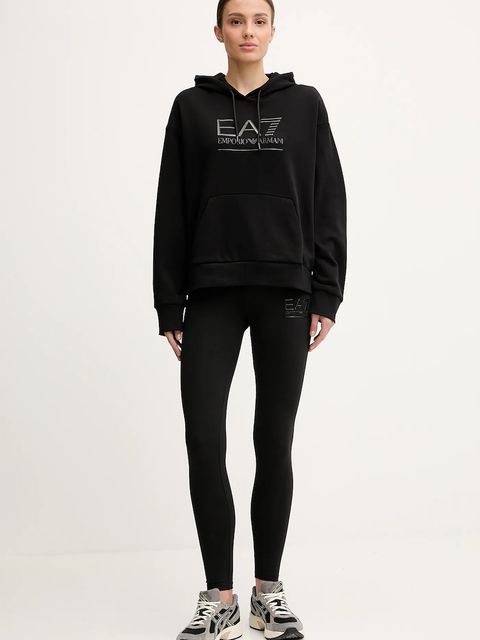 EA7 Emporio Armani bluza damska kolor czarny z kapturem z aplikacją AF10377-7W000422 - zdjęcie produktu nr 2
