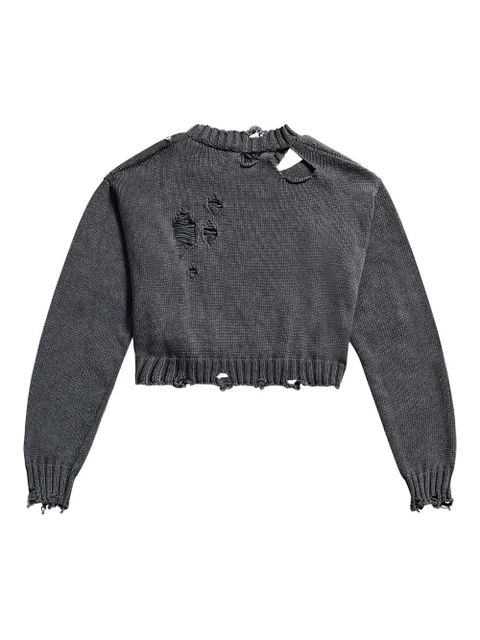 AREA crystal-embellished distressed sweater - Grey
