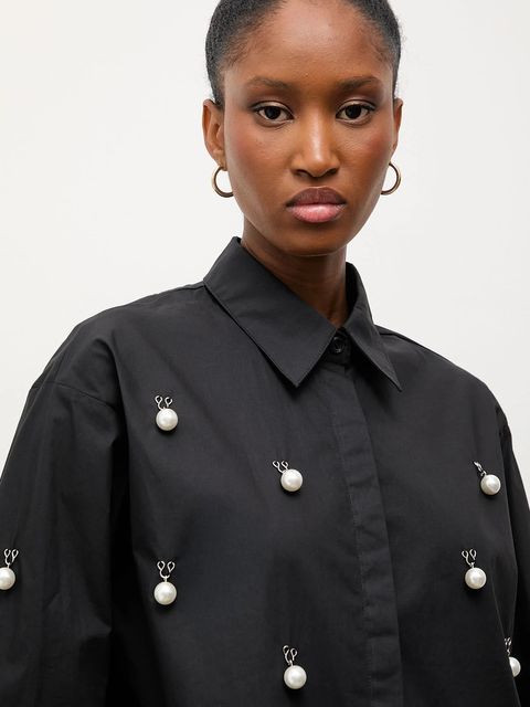 Answear.LAB koszula bawełniana damska kolor czarny regular z kołnierzykiem klasycznym