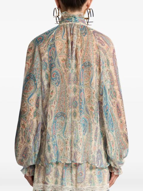 ETRO scarf-detail paisley-print silk blouse - Neutrals