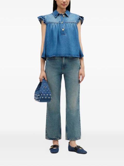 GANNI ruffled denim top - Blue - zdjęcie produktu nr 2