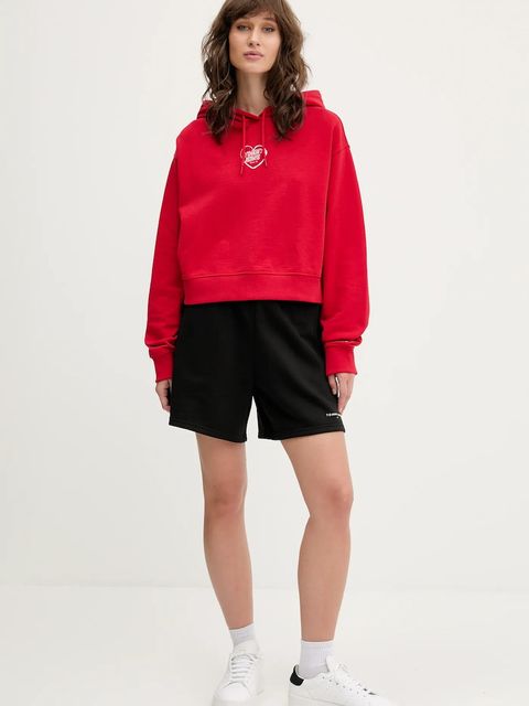 Tommy Jeans bluza bawełniana damska kolor czerwony z kapturem z nadrukiem DW0DW21408