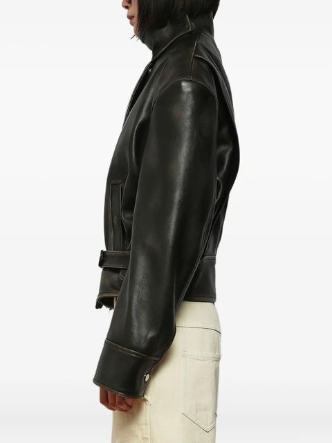 Christopher Esber burnished belted leather jacket - Black