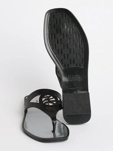 Karl Lagerfeld japonki skórzane SKOOT II damskie kolor czarny na płaskim obcasie KL80407