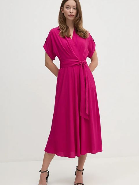 Lauren Ralph Lauren sukienka kolor bordowy midi rozkloszowana