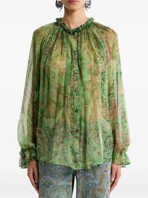 ETRO ruffled paisley-pattern shirt - Green - zdjęcie produktu nr 2