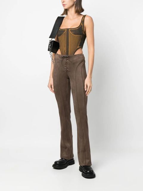MISBHV tie-front faux suede trousers - Brown