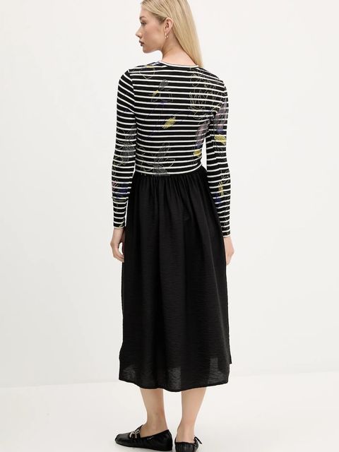 Desigual sukienka RAYA HIBRIDA kolor czarny midi rozkloszowana 25WWVW15