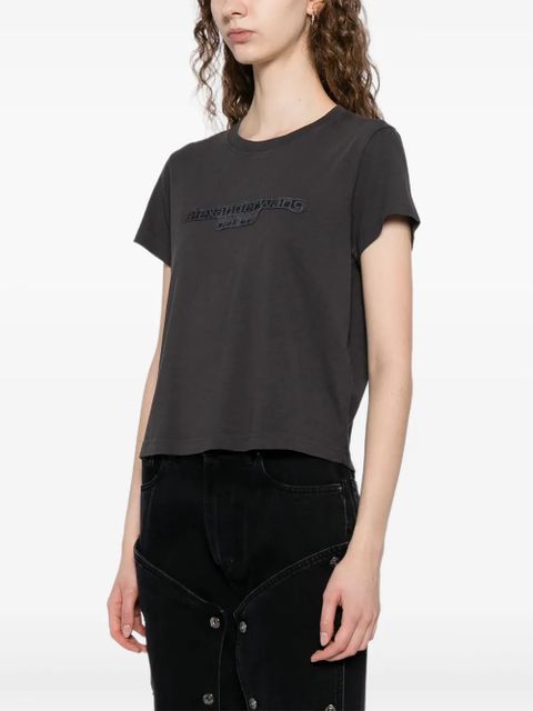 Alexander Wang logo-embroidered cropped T-shirt - Grey