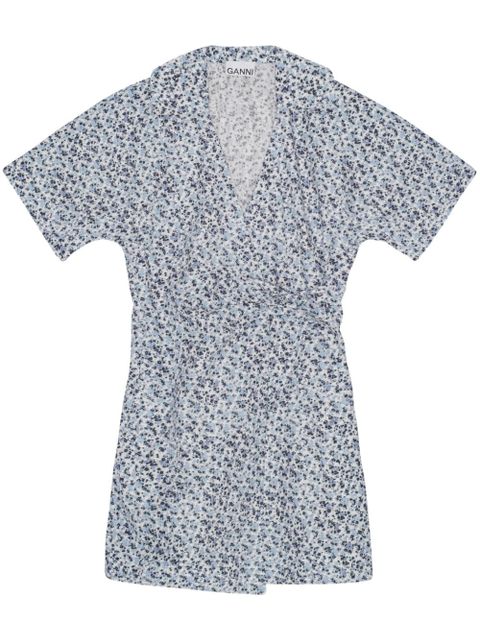 GANNI floral-print wrap minidress - Blue