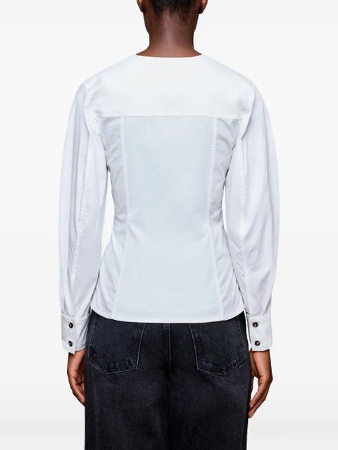 GANNI V-neck puff-sleeve shirt - White