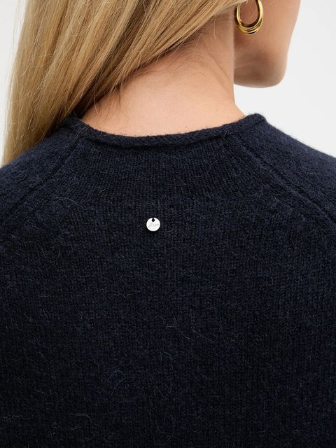 BOSS Orange sweter z dodatkiem wełny damski kolor granatowy lekki z półgolfem 50548930