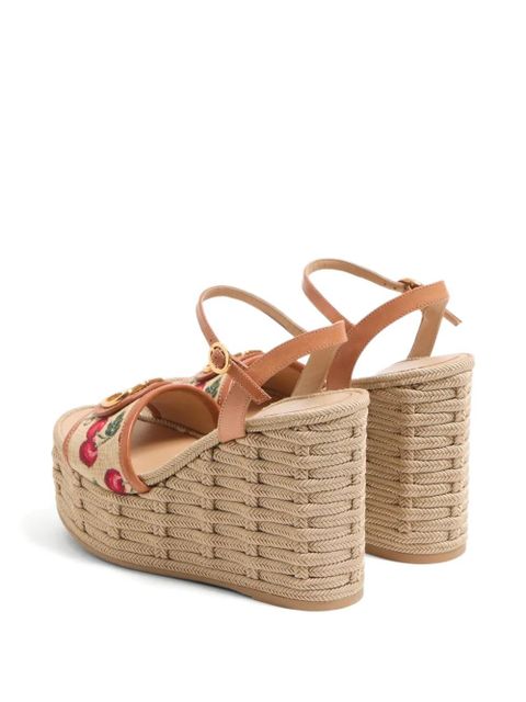 Valentino Garavani VLogo Signature Cherryfic-print wedge sandals - Neutrals