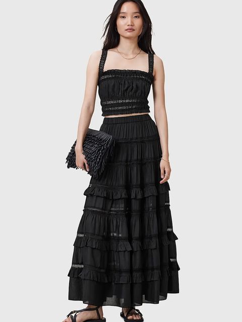 AllSaints spódnica TALIA kolor czarny maxi rozkloszowana W041RC