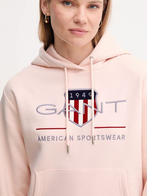 Gant bluza damska kolor różowy z kapturem z aplikacją 4200276