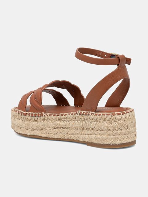 Tommy Hilfiger sandały skórzane LEATHER ROPE REAL ESPAD SANDAL damskie kolor brązowy na platformie FW0FW08496