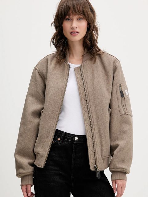 Guess Jeans kurtka bomber z dodatkiem wełny kolor beżowy przejściowa oversize W5BL14 W1482 - zdjęcie produktu nr 1