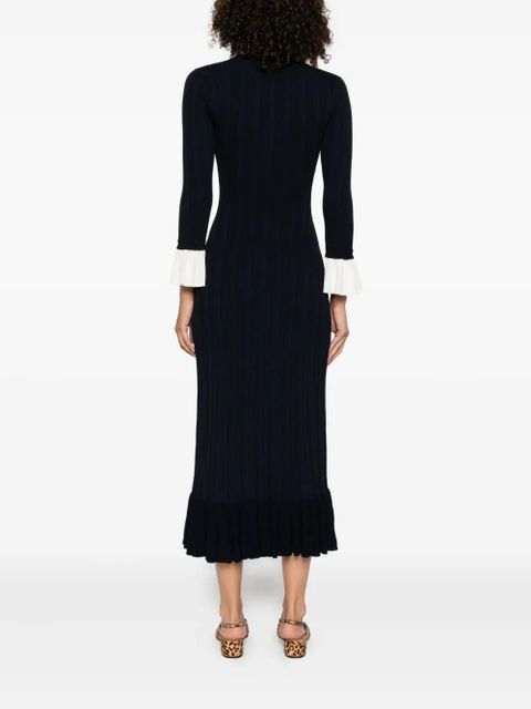 SANDRO ruffled button-placket midi dress - Blue