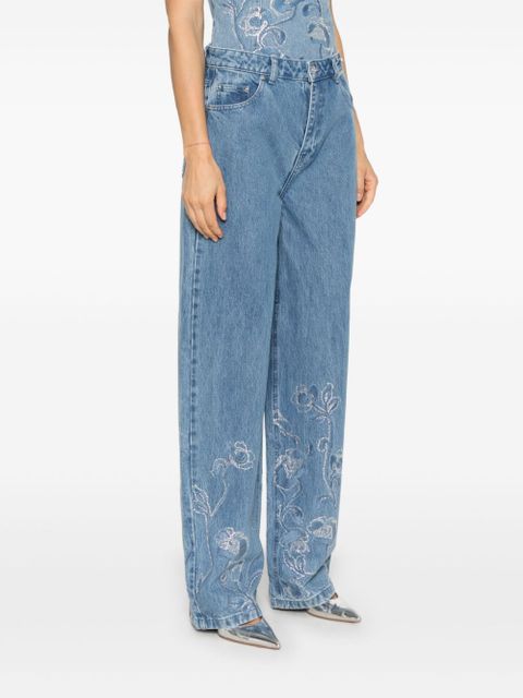 ROTATE BIRGER CHRISTENSEN rhinestoned wide-leg jeans - Blue
