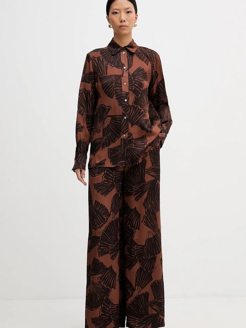 Karl Lagerfeld koszula damska kolor brązowy regular z kołnierzykiem klasycznym B1W11009