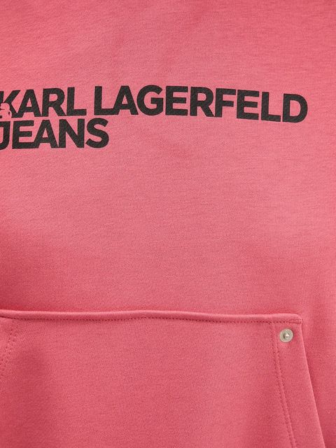 Karl Lagerfeld Jeans bluza damska kolor różowy z kapturem z nadrukiem A2W20053