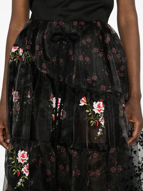 Simone Rocha floral tiered midi skirt - Black