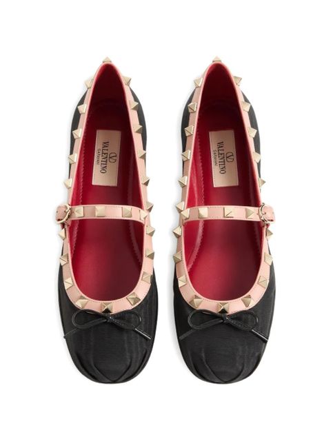 Valentino Garavani Rockstud Mary-Jane ballerina in moiré fabric 05mm - Black