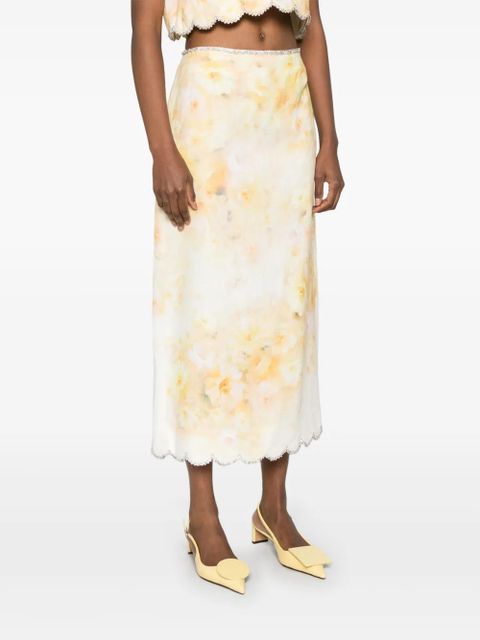 ZIMMERMANN Crush scalloped midi skirt - Yellow