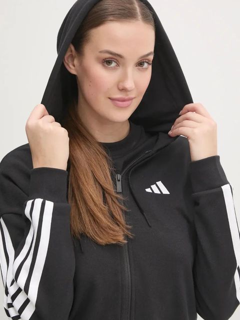 adidas bluza Essentials damska kolor czarny z kapturem z aplikacją JE0052