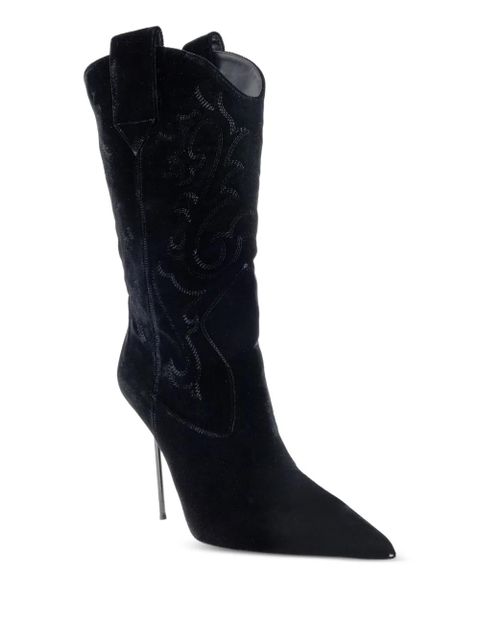 Paris Texas 105mm Lidia embroidered heeled boots - Black