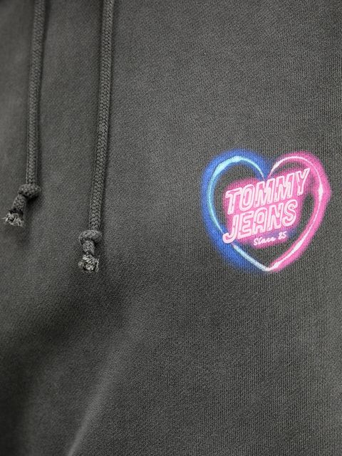 Tommy Jeans bluza bawełniana damska kolor szary z kapturem wzorzysta DW0DW20945