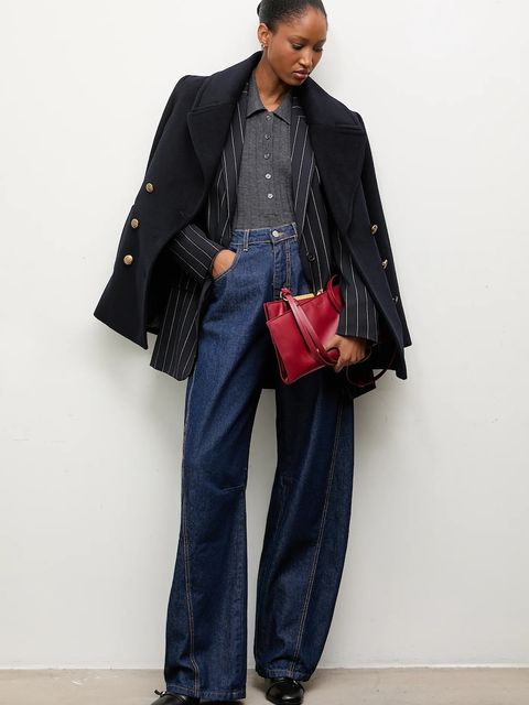 Answear Lab płaszcz wełniany kolor granatowy przejściowy dwurzędowy - zdjęcie produktu nr 1