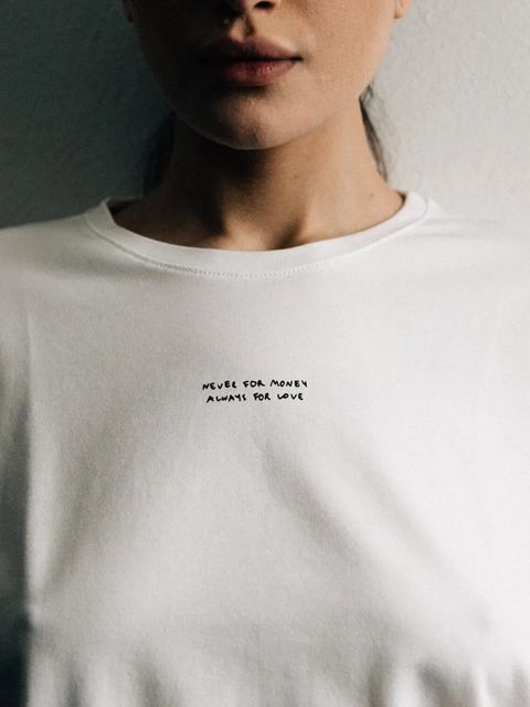 MUUV. longsleeve NEVER FOR MONEY ALWAYS FOR LOVE damski kolor biały