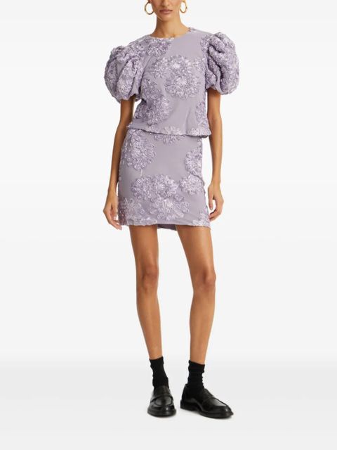 ROTATE BIRGER CHRISTENSEN puff-sleeve floral-embellished top - Purple - zdjęcie produktu nr 2