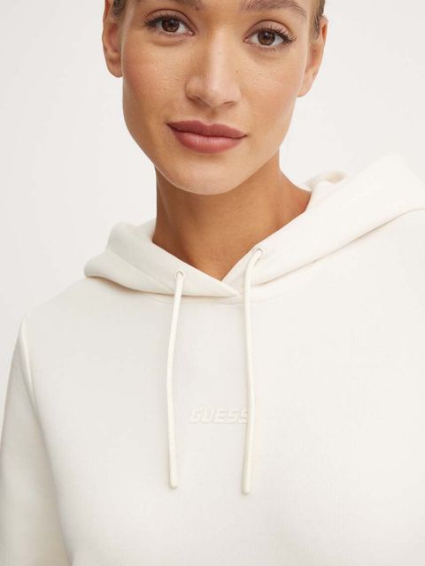 Guess bluza CARLA damska kolor beżowy z kapturem z aplikacją V4YQ11 KB3P2